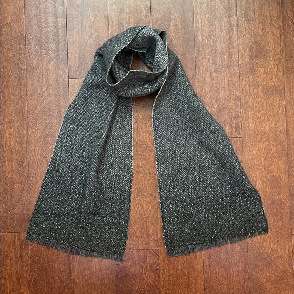 Lauren Ralph Lauren Gray Ombre Sparkle Herringbone Wool Blend Scarf